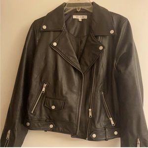Leather moto jacket with silver hardware size Medium
